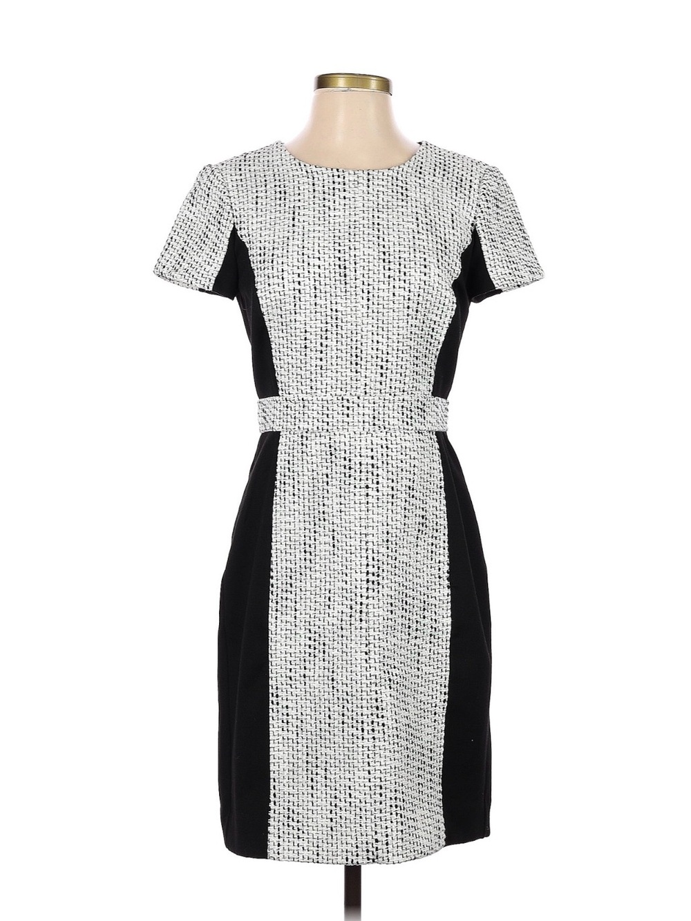 J. Crew Black and White Tweed-Panel Sheath Dress